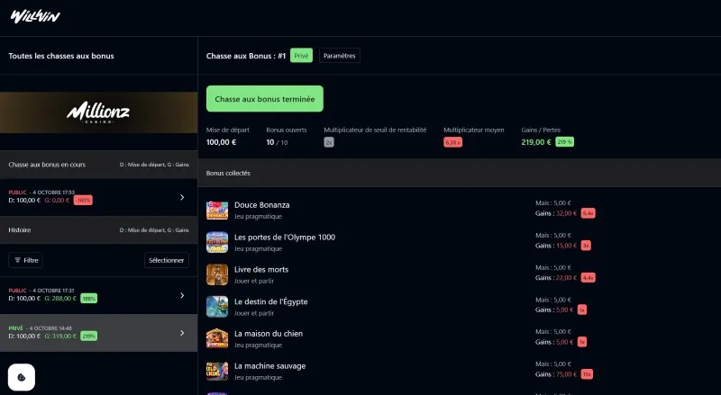 WillWin bonus et gains
